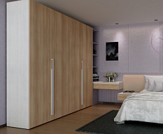 Модульный четырехдверный шкаф, ручка Extend white, декоры H3195 и H1277 на заказ фото мебели. Мебельный уют.